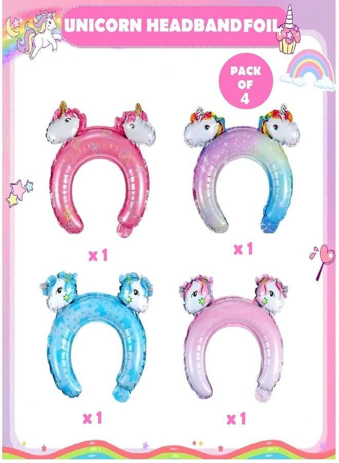 AMFIN (Pack of 4) Unicorn Shaped Head Hoops Foil Balloons for Theme Party Decoration - Multi - Image 2